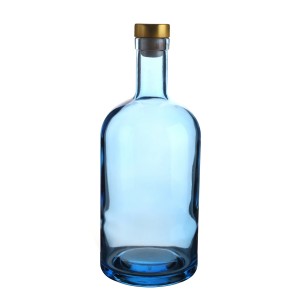 Custom 1000 ml color glass liquor bottle with cork lid
