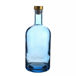1000 ml blue color liquor round glass bottle with cork