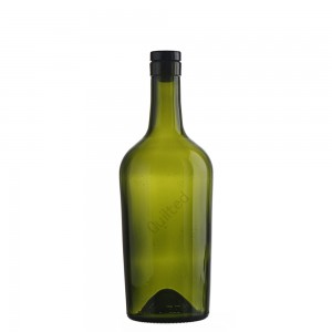 750 ml round shape green liquor glass bottle