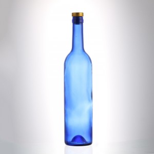 750 ml blue color wine glass bottle with cork
