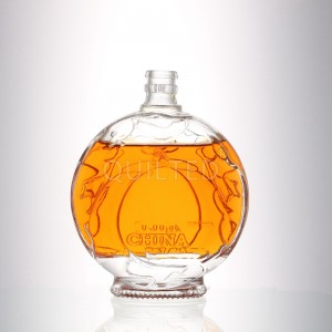 300 ml embossed glass bottle for whisky and liquor with lid