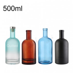 500 ml blue color round liquor glass gin bottle