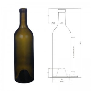 750 ml Antique Green Glass Claret Wine Bottles Cork Finish